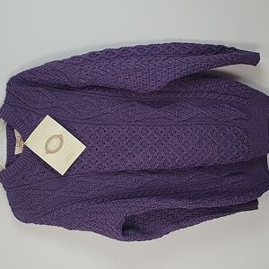 Aran Ireland Purple wool Cable knit sweater XL